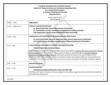 Designing Comprehensive Evaluation Systems: Summit III: Using Formative and Summative Evaluation Data in a Comprehensive System to Improve Teaching and Learning Wigwam Resort Sunday, April 29, 2012