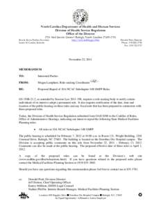 NC DHSR: Proposed Repeal of 10A NCAC Subchapter 14B SMFP Rules