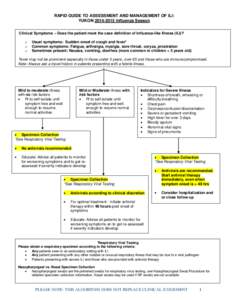 RAPID GUIDE TO ASSESSMENT AND MANAGEMENT OF ILI: Yukon[removed]Influenza Season
