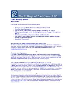 CDBC Monthly Update April 2013	
   This Update includes information on the following items: • • •