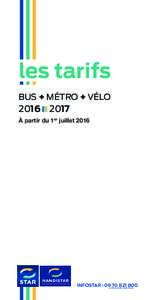 les tarifs BUS + MÉTRO + vélo