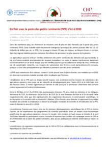 En finir avec la peste des petits ruminants (PPR) d’ici à 2030 La Conférence internationale FAO/OIE pour le contrôle et l’éradication de la peste des petits ruminants (PPR) à Abidjan – Côte d’Ivoire (du 31 