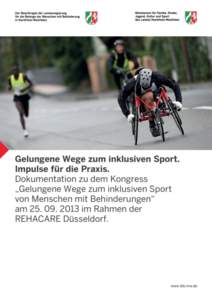 Gelungene Wege zum inklusiven Sport. Impulse für die Praxis. Dokumentation zu dem Kongress „Gelungene Wege zum inklusiven Sport von Menschen mit Behinderungen“ amim Rahmen der