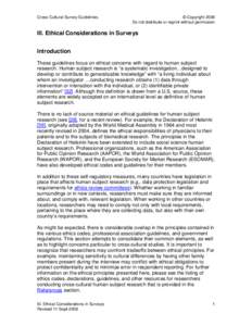 Cross-Cultural Survey Guidelines  © Copyright 2008 Do not distribute or reprint without permission  III. Ethical Considerations in Surveys