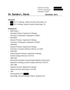 Department of Biology University of Indianapolis Indianapolis, IN[removed]Dr. Sandra L. Davis