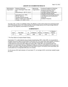 March 15, 2013 JANUARY 2013 EXAMINATION RESULTS Administering Organization:  Society of Actuaries