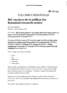 ocr DB 20lD COLUMBIA MISSOURIAN MU receives $7.6 million for botanical research center