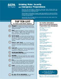 Drinking Water Security and Emergency Preparedness Top Ten List for Small Ground Water Suppliers