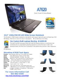 A7620 Core i3 and i5 Value Model 15.6