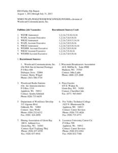 EEO Public File Report August 1, 2012 through July 31, 2013 WHBY/WAPL/WKSZ/WZOR/WSCO/WKZG/WXMM a division of Woodward Communications, Inc.  Fulltime Job Vacancies: