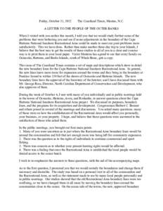 Friday, October 31, 1952  The Coastland Times, Manteo, N.C. A LETTER TO THE PEOPLE OF THE OUTER BANKS When I visited with you earlier this month, I told you that we would study further some of the