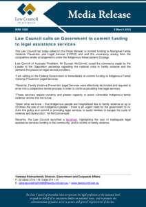 MR# March 2015 Law Council calls on Government to commit funding to legal assistance services