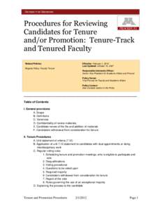 Procedures for Reviewing Candidates for Tenure and/or Promotion: Tenure-Track and Tenured Faculty Related Policies