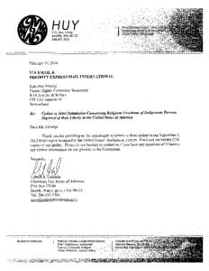 UPDATE TO SEPTEMBER 3, 2013 JOINT SUBMISSION TO THE U.N. HUMAN RIGHTS COMMITTEE CONCERNING RELIGIOUS FREEDOMS OF INDIGENOUS PERSONS DEPRIVED OF THEIR LIBERTY IN THE UNITED STATES OF AMERICA IN RELATION TO THE UNITED STA