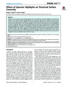 Effects of Specular Highlights on Perceived Surface Convexity Wendy J. Adams1*, James H. Elder2 1 Psychology, University of Southampton, Southampton, United Kingdom, 2 Centre for Vision Research, York University, Toronto