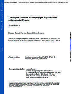 Genome Biology and Evolution Advance Access published September 10, 2013 doi:[removed]gbe/evt135  Tracing the Evolution of Streptophyte Algae and their