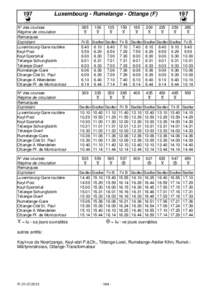 197  Luxembourg - Rumelange - Ottange (F) N° des courses Régime de circulation