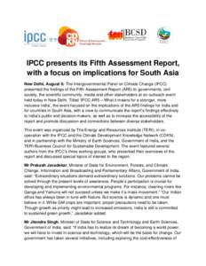 IPCC presents its Fifth Assessment Report, with a focus on implications for South Asia
