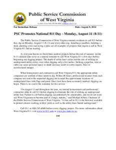 Public Service Commission of West Virginia Contact: Karen Hall, [removed], [removed] For Immediate Release