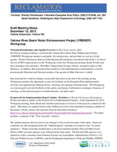 Draft Meeting Notes, December 12, 2012, Yakima River Basin Water Enhancement Project (YRBWEP) Workgroup