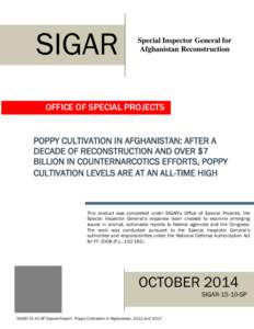 SIGAR  Special Inspector General for Afghanistan Reconstruction  OFFICE OF SPECIAL PROJECTS