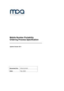 Mobile Number Portability Ordering Process Specification ___________________________ Updated October 2014