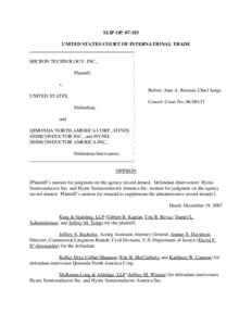 SLIP OP[removed]UNITED STATES COURT OF INTERNATIONAL TRADE : MICRON TECHNOLOGY, INC., : :