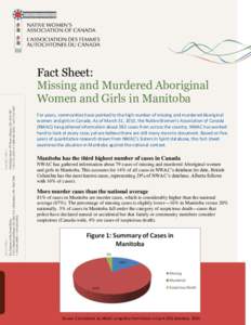 Fact Sheet: Missing and Murdered Aboriginal Women and Girls in Manitoba For years, communities have pointed to the high number of missing and murdered Aboriginal women and girls in Canada. As of March 31, 2010, the Nativ