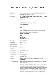 DISTRICT COURT OF QUEENSLAND CITATION: Oceana on Broadbeach Community Titles Schemev Searle & OrsQDC 011