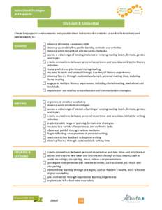 Instructional Strategies and Supports Division 3: Universal Create language-rich environments and provide direct instruction for students to work collaboratively and independently to: