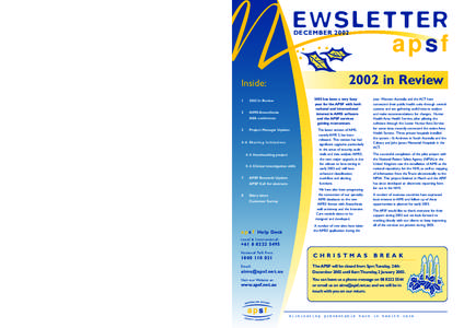 EWSLETTER apsf Diary Dates for[removed]DECEMBER 2002