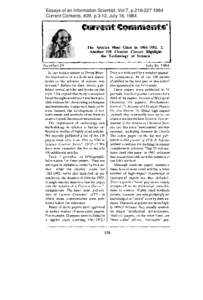 Essays of an Information Scientist, Vol:7, p[removed]Current Contents, #29, p.3-12, July 16, 1984 The Articles Most Cited in[removed]Another 100 Citation Classics Highlight