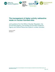 Title of publication  The management of higher activity radioactive waste on nuclear licensed sites Joint guidance from the Office of Nuclear Regulation, the Environment Agency, the Scottish Environment Protection