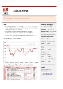 JASDAQ-TOP20  The JASDAQ-TOP20 is an index of the top 20 JASDAQ stocks. 概要 　- The JASDAQ-TOP20 is comprised of 20 common domestic stocks listed