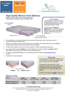 Free Phone[removed]Email [removed] High Quality Memory Foam Mattress British Vita (Vita Foam) is one of the worlds leading manufacturers of Memory Foam and Reflex Foam