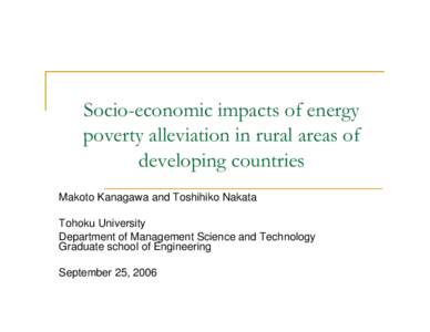Socio-economic impacts of energy poverty alleviation in rural areas of developing countries