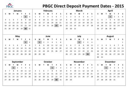 PBGC Direct Deposit Payment Dates[removed]January S M