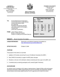 DEPARTMENT OF CHILDREN AND FAMILIES Secretary Reggie Bicha 201 East Washington Avenue, Room G200 P.O. Box 8916 Madison, WI[removed]