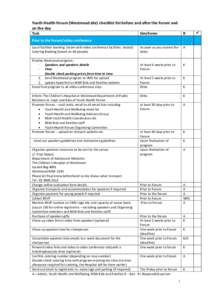Youth Health Forum (Westmead site) checklist list before and after the Forum and on the day Task timeframe