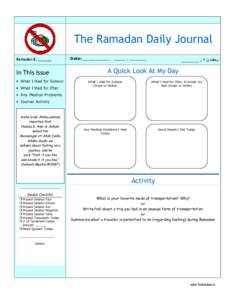 The Ramadan Daily Journal Ramadan 8, ______ In This Issue • What I Had for Suhoor • What I Had for Iftar
