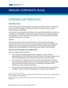 BINDING CORPORATE RULES CONTROLLER PRINCIPLES INTRODUCTION At Marsh & McLennan Companies (MMC), we respect and are committed to protecting the privacy, security and integrity of Personal Information1 entrusted to us by o