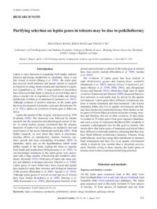 c Indian Academy of Sciences  RESEARCH NOTE  Purifying selection on leptin genes in teleosts may be due to poikilothermy