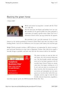 Backing the green horse  Page 1 of 3 Backing the green horse 2 March 2009