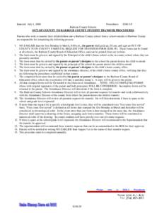 Enacted: July 1, 2008  Procedures: [removed]P Barbour County Schools OUT-OF-COUNTY TO BARBOUR COUNTY STUDENT TRANSFER PROCEDURES