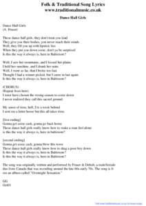 Folk & Traditional Song Lyrics - Dance Hall Girls