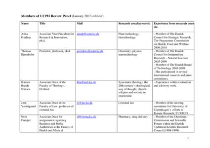 Members of UCPH reviewpanel_january 2013x