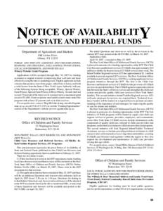 OTICE OF AVAILABILITY NOF STATE AND FEDERAL FUNDS Department of Agriculture and Markets 10B Airline Drive Albany, NY 12235