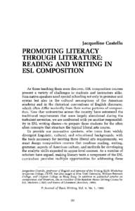 Jacqueline Costello  PROMOTING LITERACY THROUGH LITERATURE: READING AND WRITING IN ESL COMPOSITION