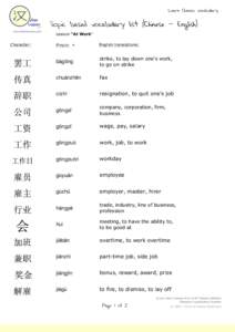 Learn Chinese vocabulary  Topic based vocabulary list (Chinese - English) www.hantrainerpro.com  Character: