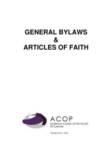 GENERAL BYLAWS & ARTICLES OF FAITH